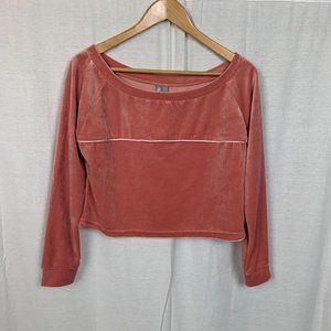 NWT Asos Women's Velour Long Sleeve Crop Top Shirt Casual Solid Pink Size 0